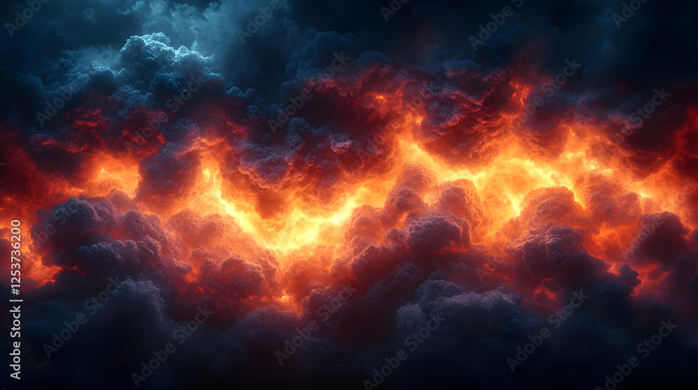 Fiery Cloudscape: Dramatic Dark Sky with Intense Orange and Blue Fire Fiery Cloudscape: Dramatic Dark Sky with Intense Orange and Blue Fire