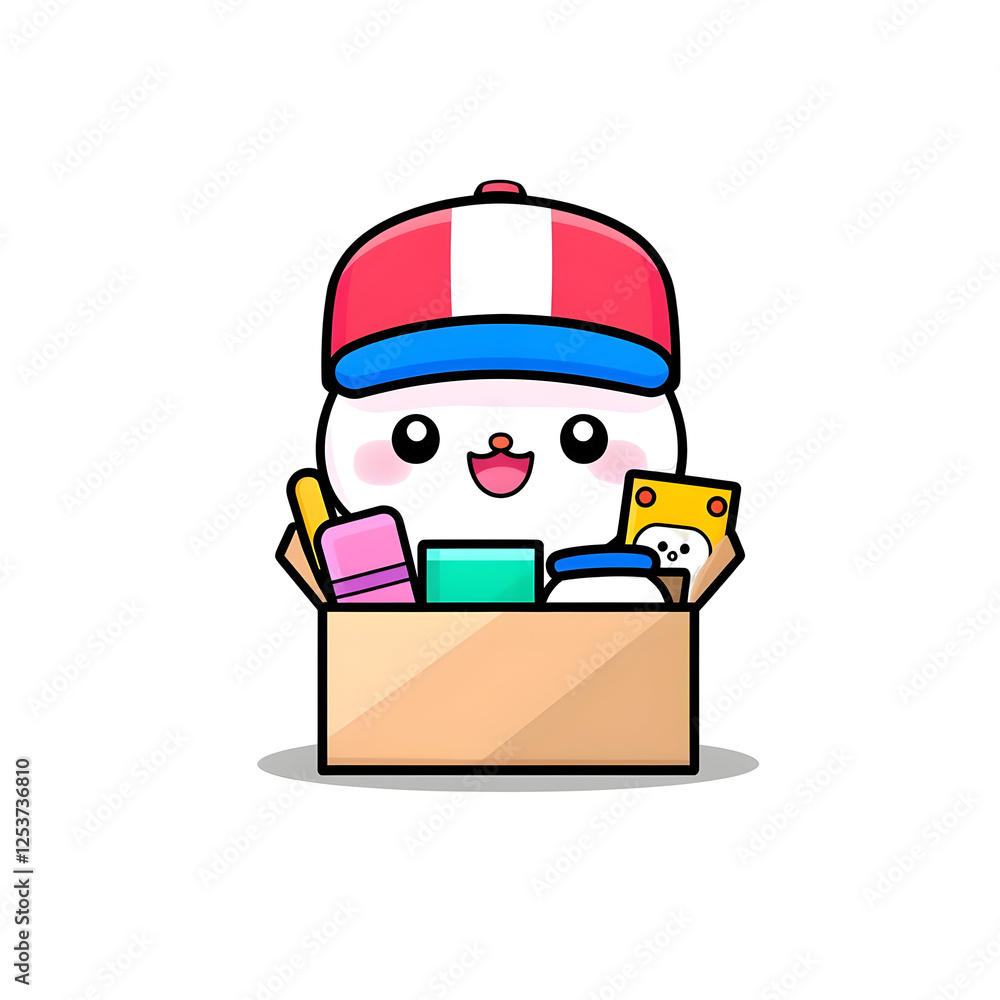 Cute Cartoon Character Cheery Box with Colorful School Supplies Cute Cartoon Character Cheery Box with Colorful School Supplies
