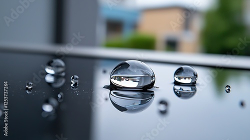 Close Up Of Water Droplets On A Smooth Surface photo