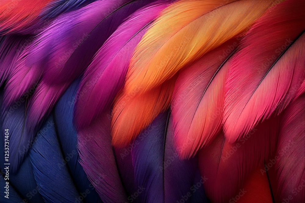Obraz premium Vibrant close-up of colorful feathers showcasing rich textures and gradients in nature