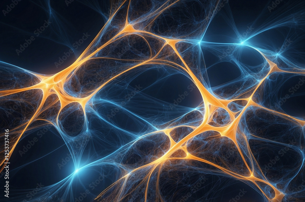 Naklejka premium Vivid Abstract Illustration of Energy Flow in a Glowing Blue Neural Network with Dynamic Interconnected Pathways