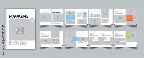  Natural Magazine Template layout cover page with 16 page design concept