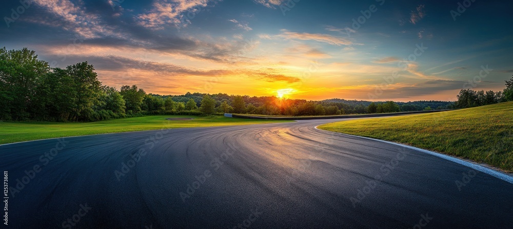 Fototapeta premium Sunset over a winding race track.