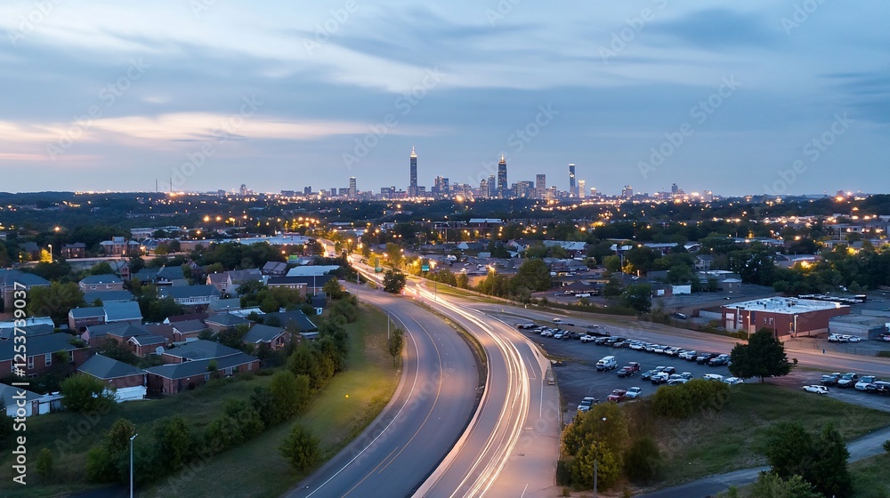 Fototapeta premium City skyline twilight highway view.