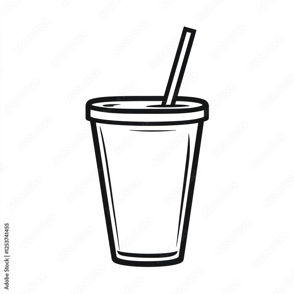 Stylized illustration of disposable beverage cup with straw Stylized illustration of disposable beverage cup with straw