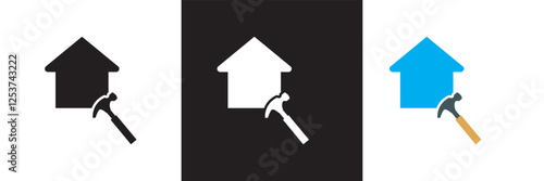 House renovation icon. simple update home with arrow design pictogram vector for app,  logo ,web webpage button UI interface element. isolated on white and black background. Vector illustration. 