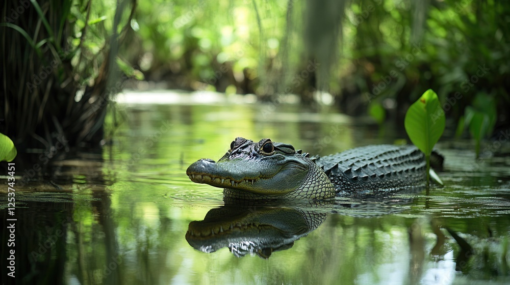 A crocodile surfaces in the water, displaying its head while the body remains submerged, showcasing its natural habitat and hunting behavior. A crocodile surfaces in the water, displaying its head while the body remains submerged, showcasing its natural habitat and hunting behavior.