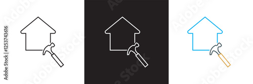 House renovation icon. simple update home with arrow design pictogram vector for app,  logo ,web webpage button UI interface element. isolated on white and black background. Vector illustration. 