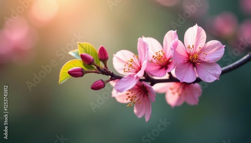 A branch with delicate pink flowers and leaves, delicate, nature, pink