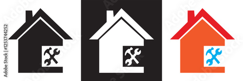 House renovation icon. simple update home with arrow design pictogram vector for app,  logo ,web webpage button UI interface element. isolated on white and black background. Vector illustration. 