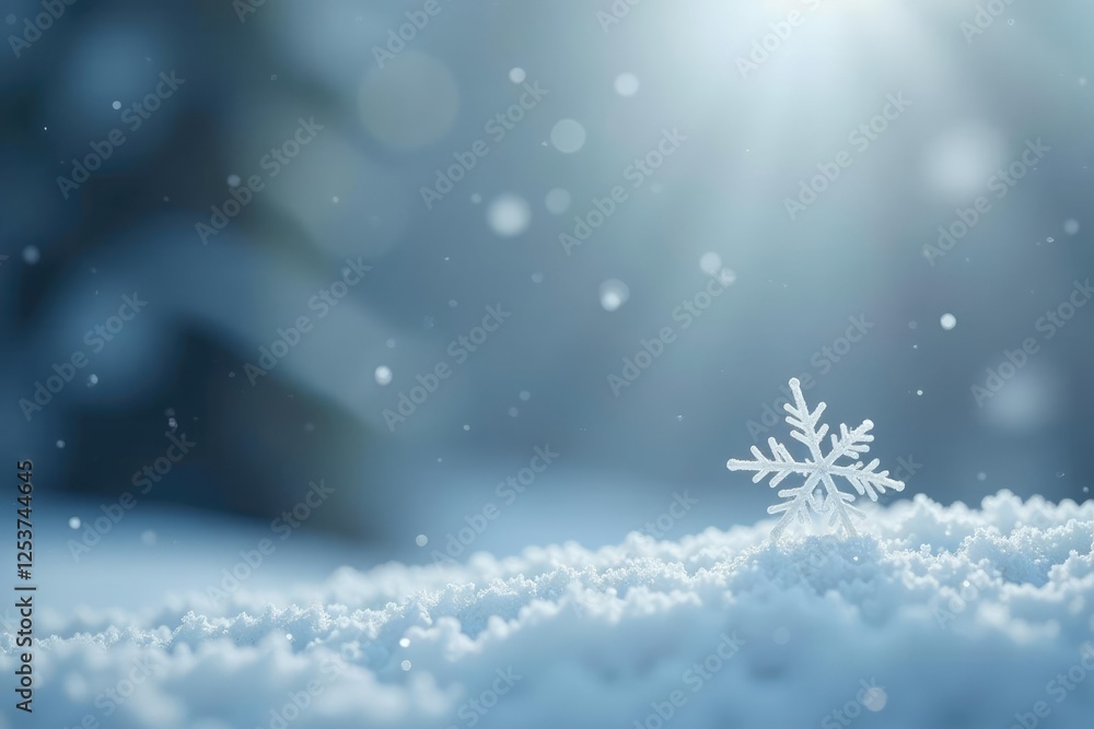 A single snowflake falling from the sky onto a grey background, quiet, soft A single snowflake falling from the sky onto a grey background, quiet, soft