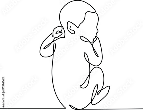 Newborn baby sleeping mood elegance continuous single-line artwork. 