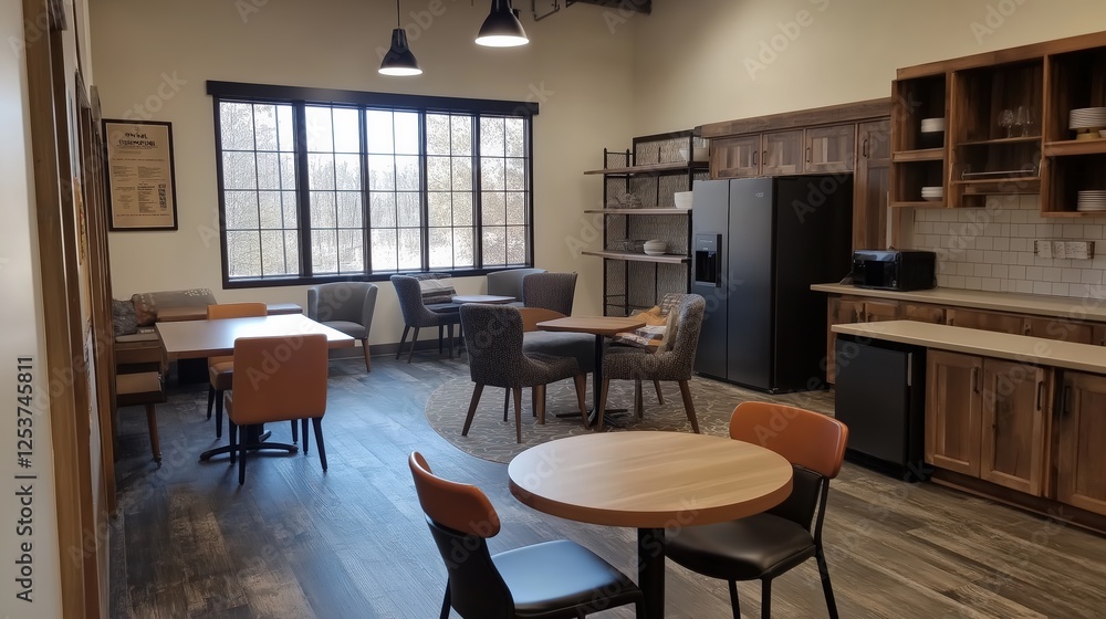 Modern Open Office Lounge With Natural Light And Wooden Furniture Modern Open Office Lounge With Natural Light And Wooden Furniture