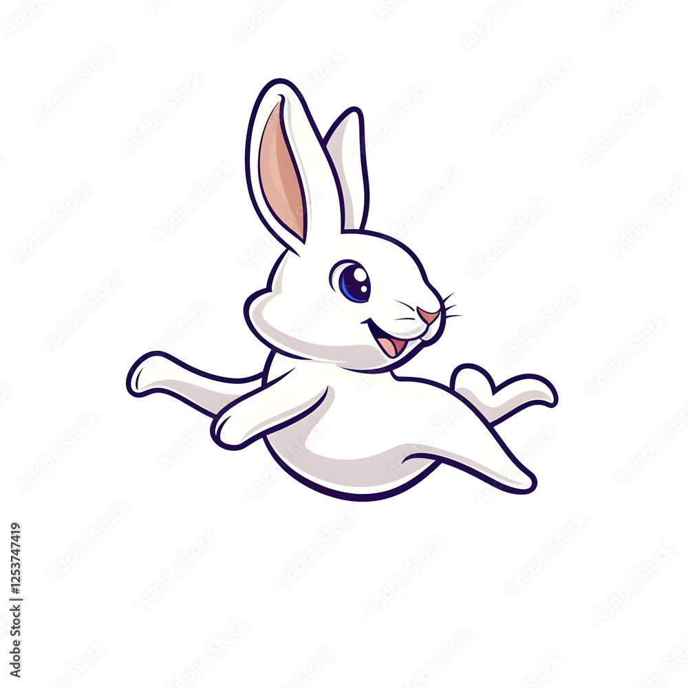 Cute Cartoon Rabbit Jumping Cheerfully in a Whimsical Style Cute Cartoon Rabbit Jumping Cheerfully in a Whimsical Style