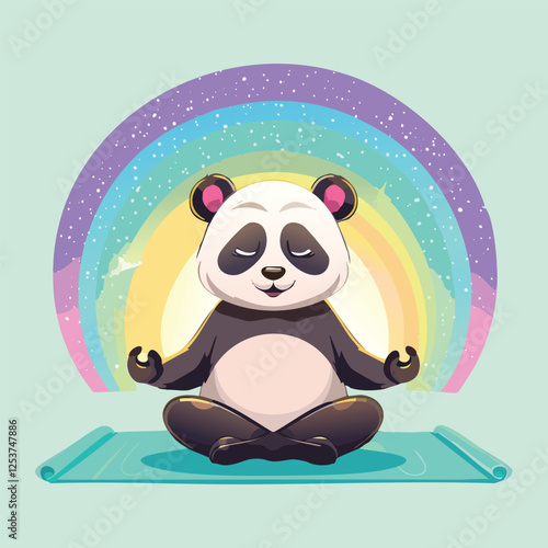 panda sitting on a yoga mat in the lotus position and meditating