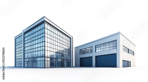 Wallpaper Mural Modern office building and warehouse, 3D render, commercial property Torontodigital.ca