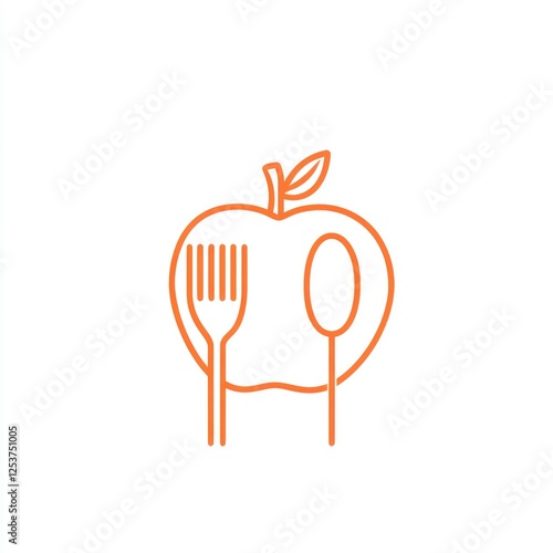 Simple apple icon with fork and spoon, healthy eating, logo concept photo