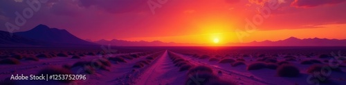 Desolate canary sunset landscape with burnt yellow sky and dark violet twilight hue, darkviolet, abstract