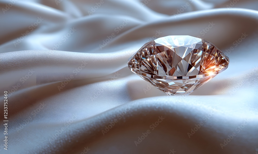 Fototapeta premium Sparkling Diamond on Silky Fabric close up shot luxury jewelry on soft background 50000