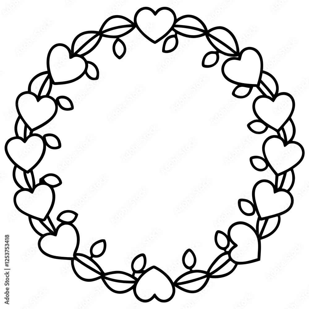 Fototapeta premium Minimalist Heart Wreath Line Art