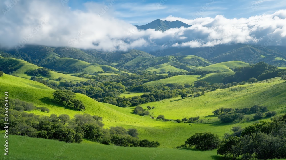 Green Hills Valley Panorama Under Cloudy Sky Green Hills Valley Panorama Under Cloudy Sky