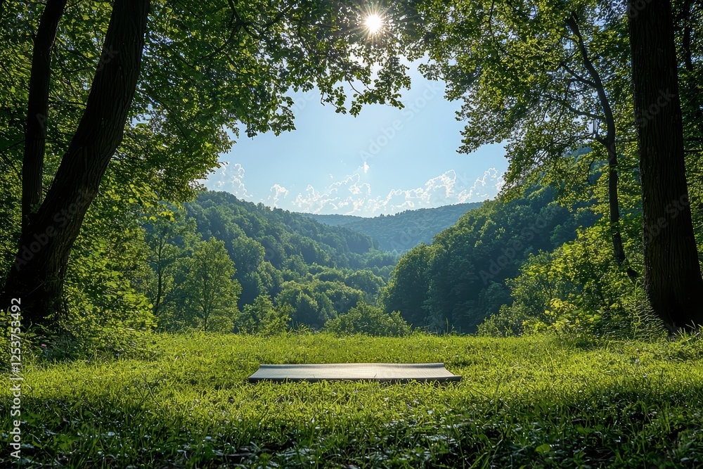Obraz premium Outdoor meditation space serene forest high fidelity environment tranquil nature scenic viewpoint mindfulness concept