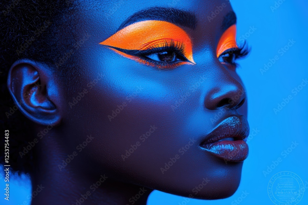 Vibrant makeup look with bold eyeshadow and glowing skin urban studio portrait photography nighttime artistic vision Vibrant makeup look with bold eyeshadow and glowing skin urban studio portrait photography nighttime artistic vision