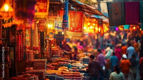 Wallpaper Mural Nighttime bustle in vibrant Indian market, customers browsing colorful stalls, illuminated with festive energy and traditional merchandise Torontodigital.ca