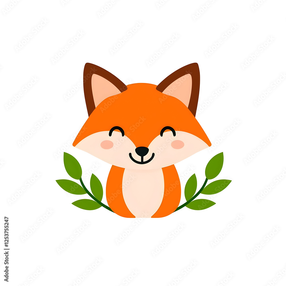 Obraz premium Cute cartoon fox with leaves, ideal for children's design projects