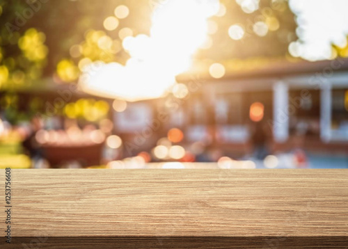 summer time party in backyard garden with grill BBQ, wooden table, blurred background