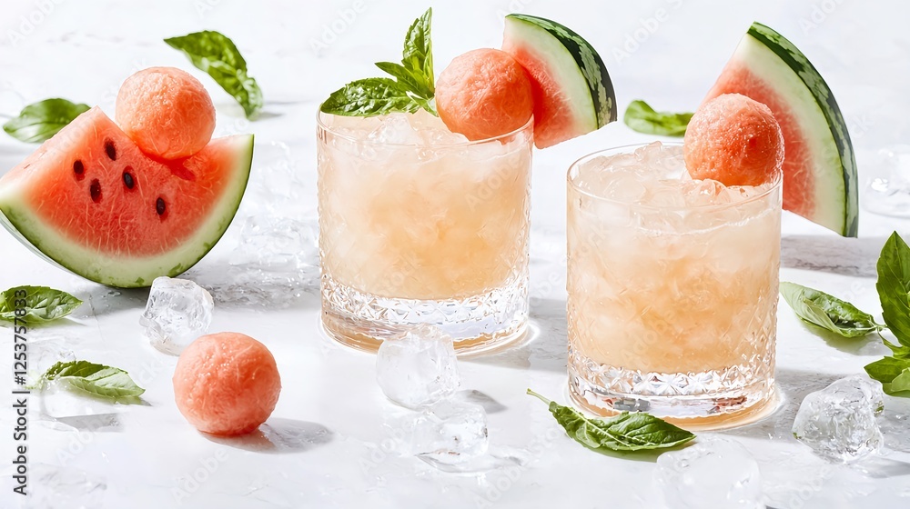 Refreshing Summer Cocktail with Watermelon and Mint Garnish Refreshing Summer Cocktail with Watermelon and Mint Garnish