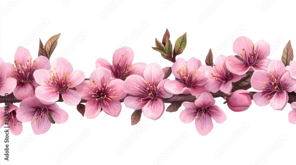 Beautiful Pink Blossom Flowers on a Branch Creating a Delicate Floral Pattern for Spring Decor Beautiful Pink Blossom Flowers on a Branch Creating a Delicate Floral Pattern for Spring Decor
