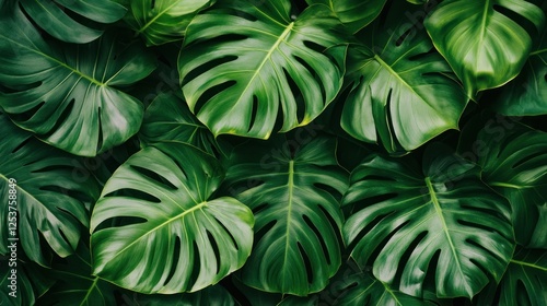Wallpaper Mural Lush green monstera leaves background, tropical foliage (1) Torontodigital.ca
