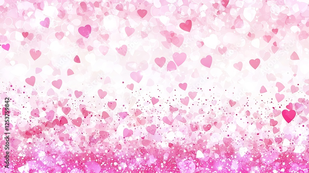 Abstract Pink and White Background with Hearts and Glitter for Valentine's Day or Love Themes Abstract Pink and White Background with Hearts and Glitter for Valentine's Day or Love Themes