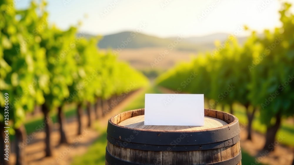 Wedding Place Card Mockup, Vineyard view place card on barrel clear rustic elegance Wedding Place Card Mockup, Vineyard view place card on barrel clear rustic elegance