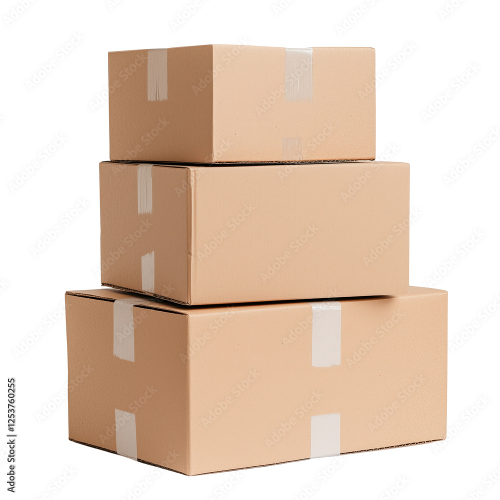 Stacked cardboard boxes on a transparent background in a warehouse Stacked cardboard boxes on a transparent background in a warehouse