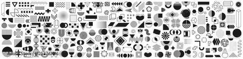 Geometric shapes set. Trendy minimal halftone geometric shapes collection. Memphis design retro elements. Retro funky graphic, 90s trends designs and vintage print elements - vector