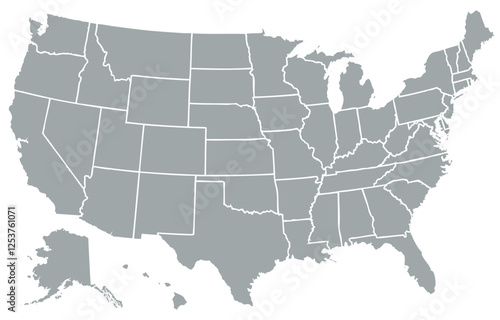 USA map, map of the United States of America with division on states
