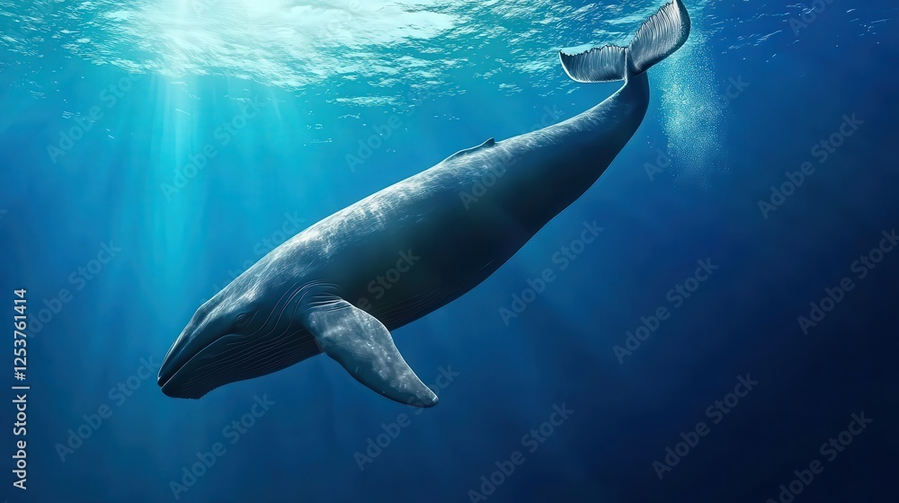 Naklejka premium A sperm whale diving deep into Antarctic waters, its massive tail flipping above the surface