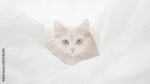 Wallpaper Mural Cute Domestic Cat Isolated on a Soft White Background, Adorable Feline Portrait with Gentle Expressions Torontodigital.ca