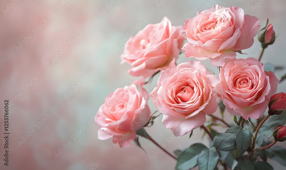 Delicate pink roses with blurred background creating a dreamy elegant scene Delicate pink roses with blurred background creating a dreamy elegant scene