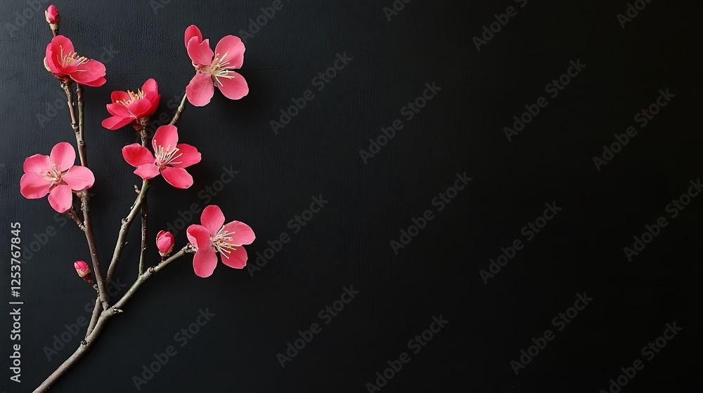Fototapeta premium Pink blossoms dark background, spring card