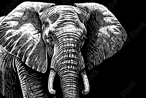 elephant close up black and white hand drawn sketch