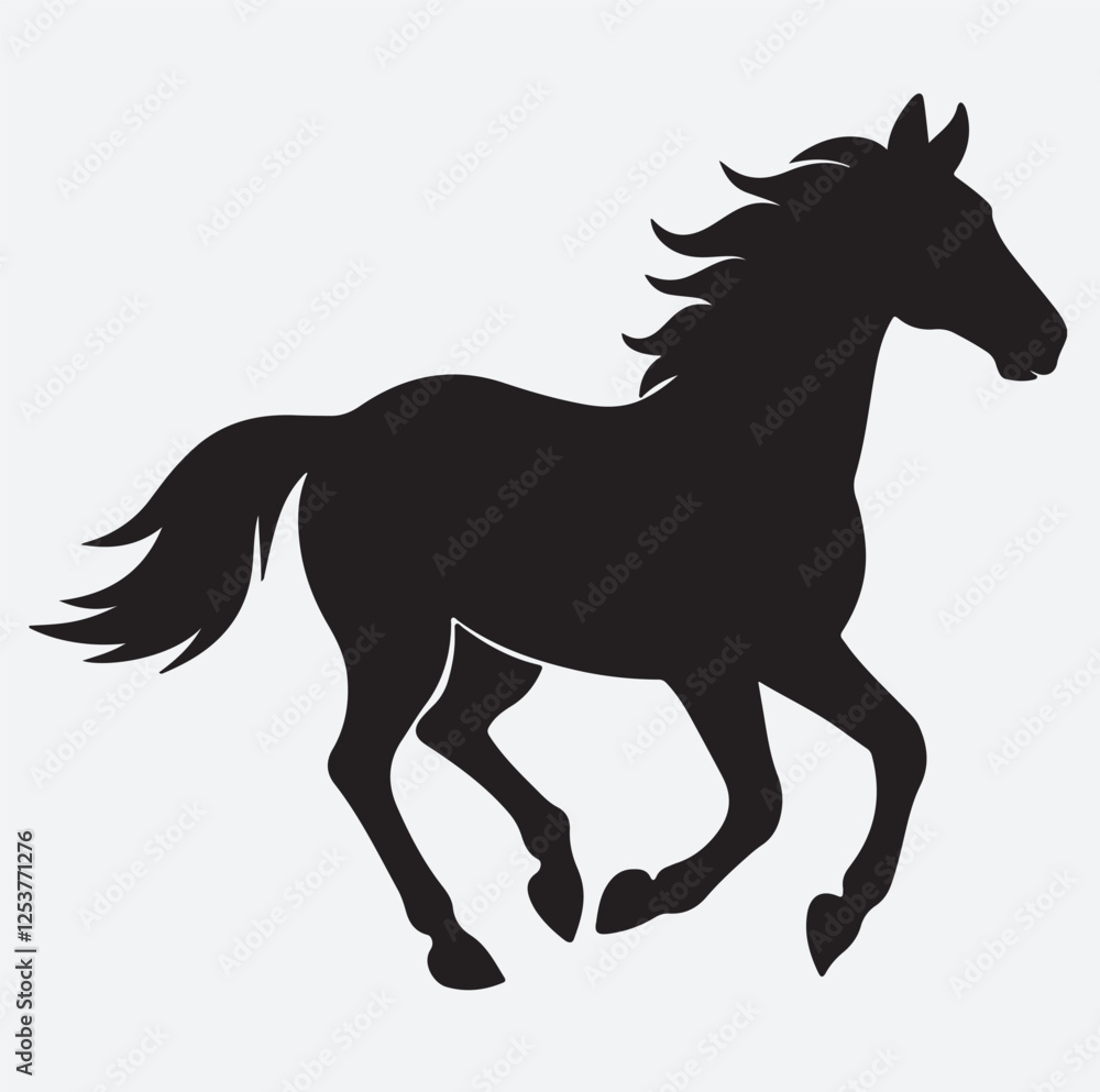 Fototapeta premium running horse black silhouette vector art illustration, horse silhouette vector