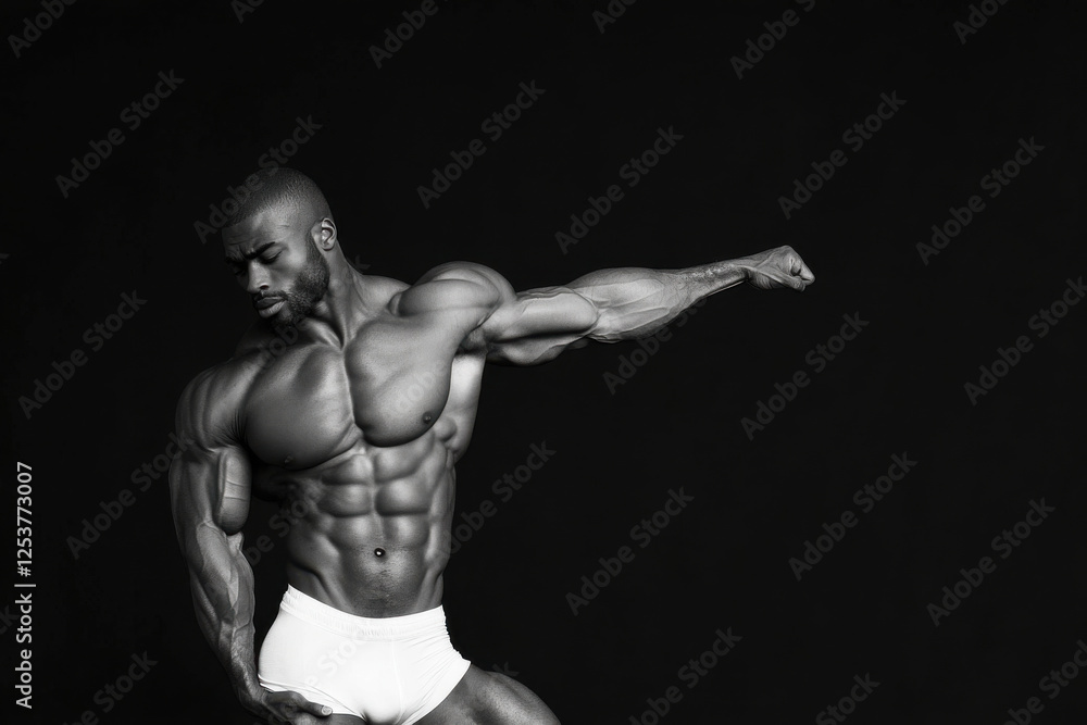 A man with a muscular build is posing for a photo A man with a muscular build is posing for a photo
