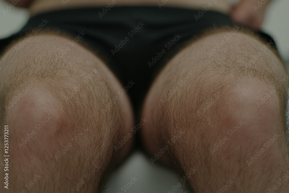 Naklejka premium A man's hairy legs are shown in a close up