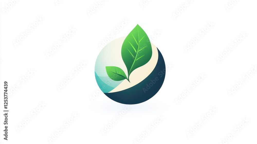 Green leaves on sphere logo. Eco friendly concept Green leaves on sphere logo. Eco friendly concept
