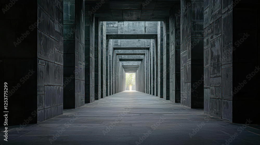Obraz premium Dark Stone Corridor With Light At End