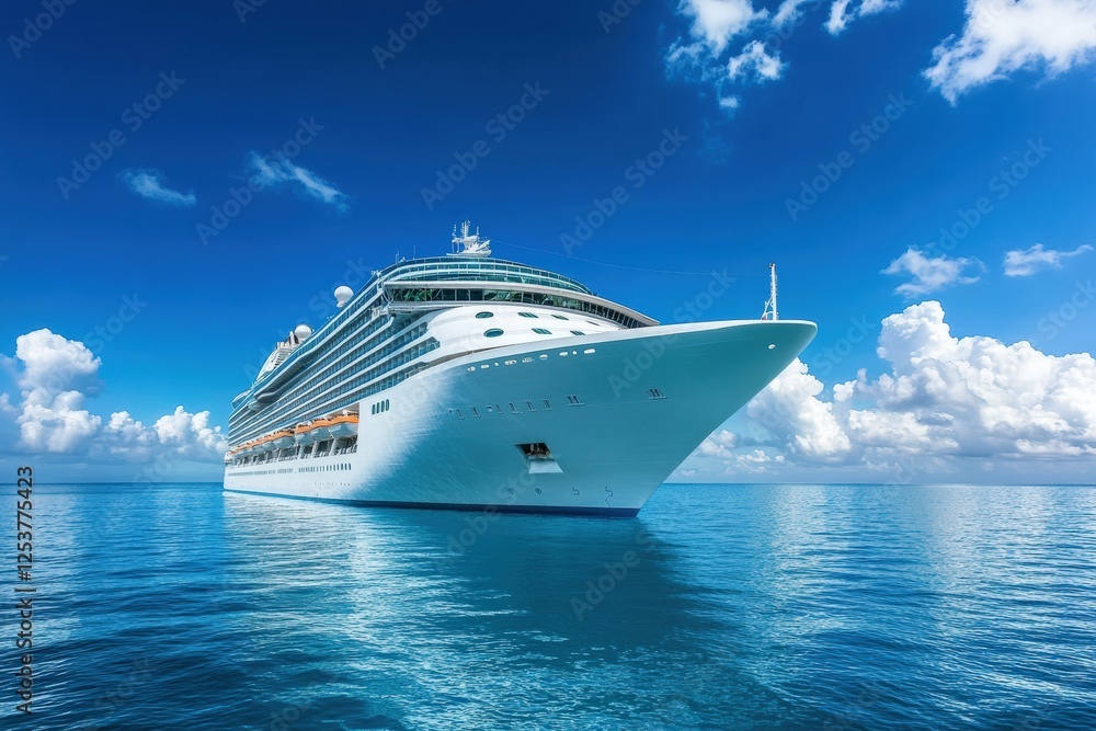 Luxury cruise ship gliding through azure waters under a vibrant sky. Generative AI Luxury cruise ship gliding through azure waters under a vibrant sky. Generative AI