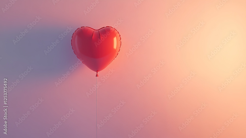 A single red heart shaped balloon floats gently A single red heart shaped balloon floats gently